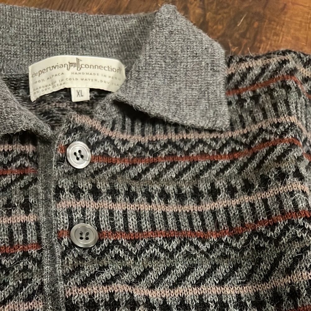 Peruvian Connection Gray and Red Patterned Sweate… - image 3